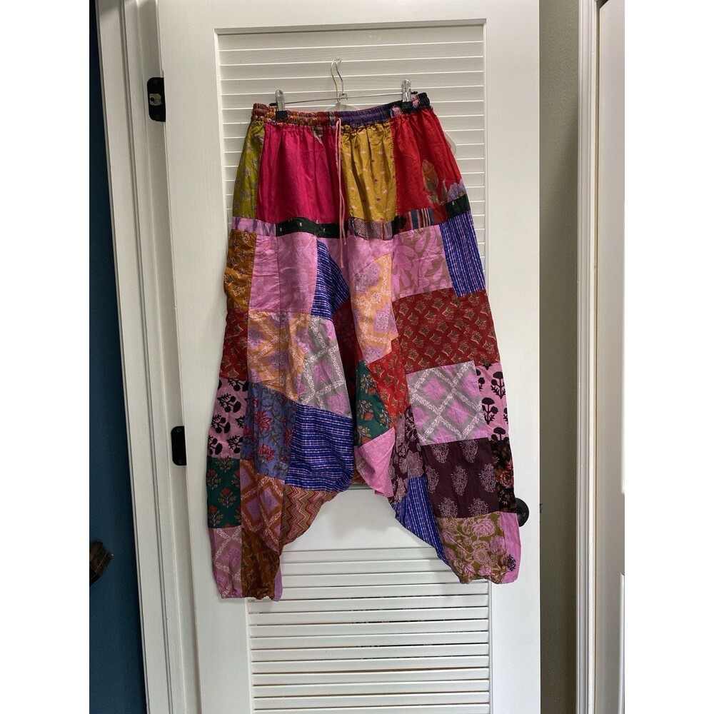 One Size Boho Patchwork Harem Pants Drop Crotch Hippie Trousers